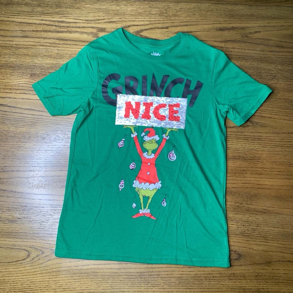Dr. Seuss The Grinch Nice Flip Sequin Christmas Graphic T-Shirt